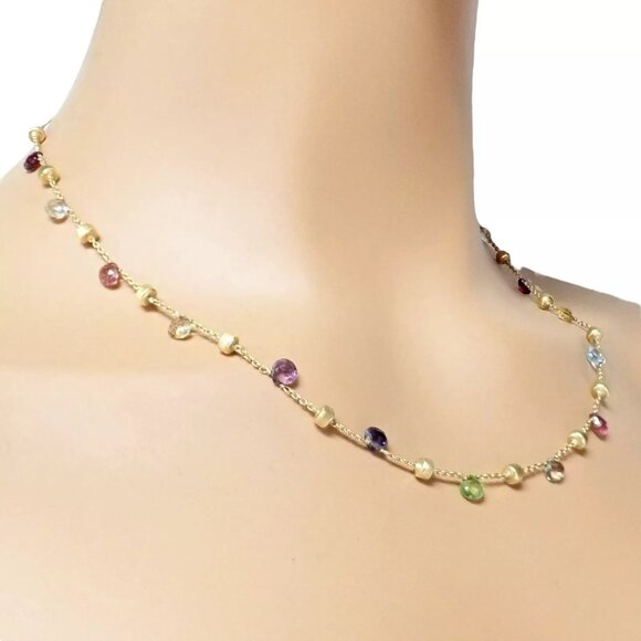 Authentic! Marco Bicego 18k Yellow Gold Multicolor Stones Paradise Necklace - Picture 7 of 8